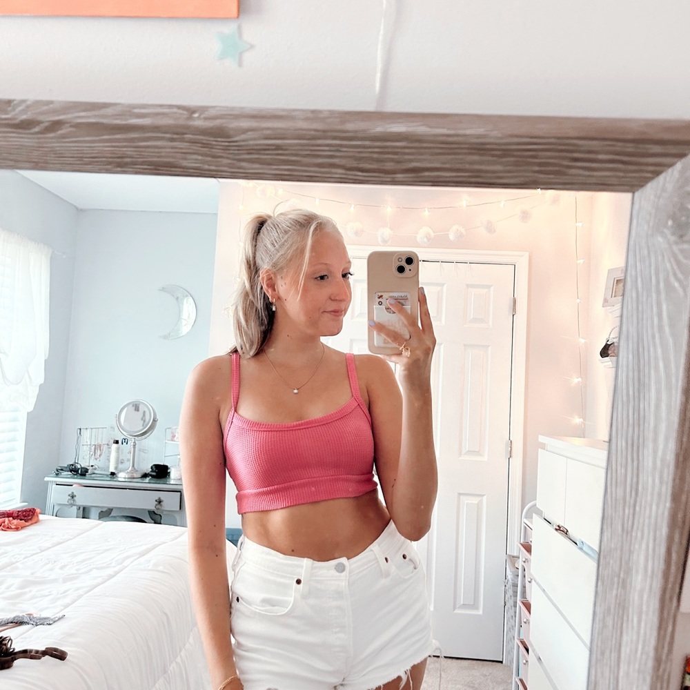 Shein Pink Waffle Crop Top